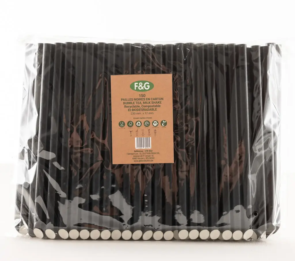 Paille en carton Bubble Tea / Milkshake 230×12 mm – Carton de 20×150pcs (3000 pcs)