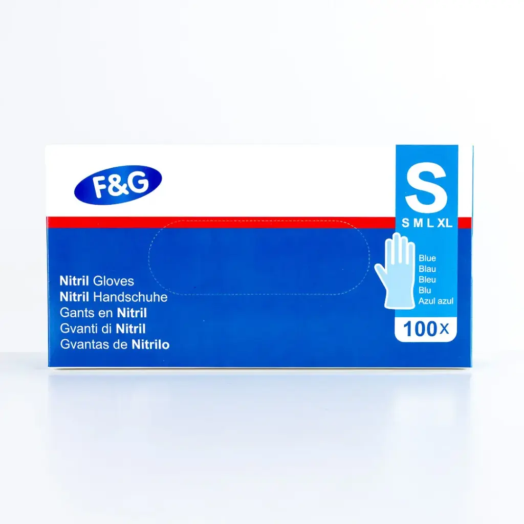 Gants nitrile jetables bleus S – sans poudre, sans latex – F&G – 10 x 100 pcs