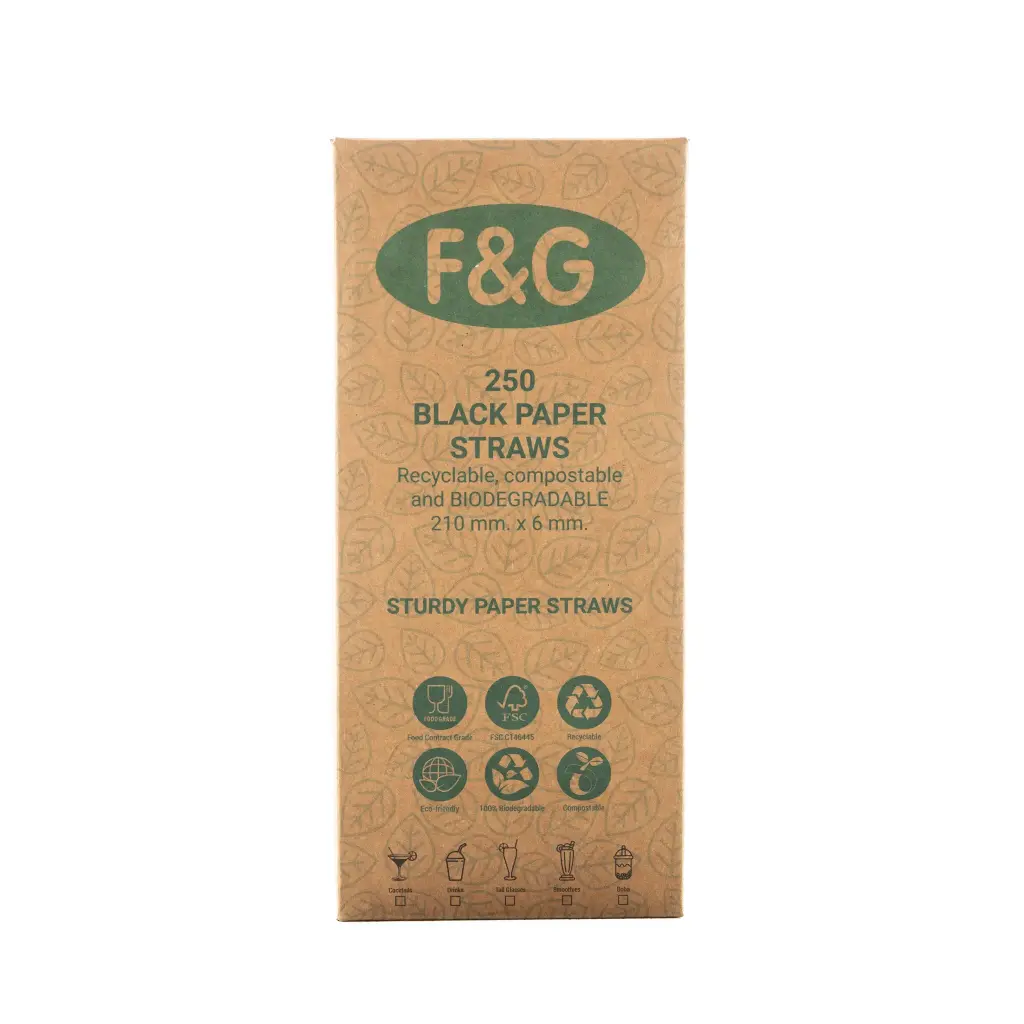 Paille en carton noir 210 x 6 mm 250 pièces