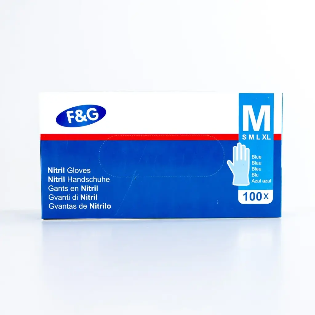 Gants nitrile jetables bleus M – sans poudre, sans latex – F&G – 10 x 100 pcs