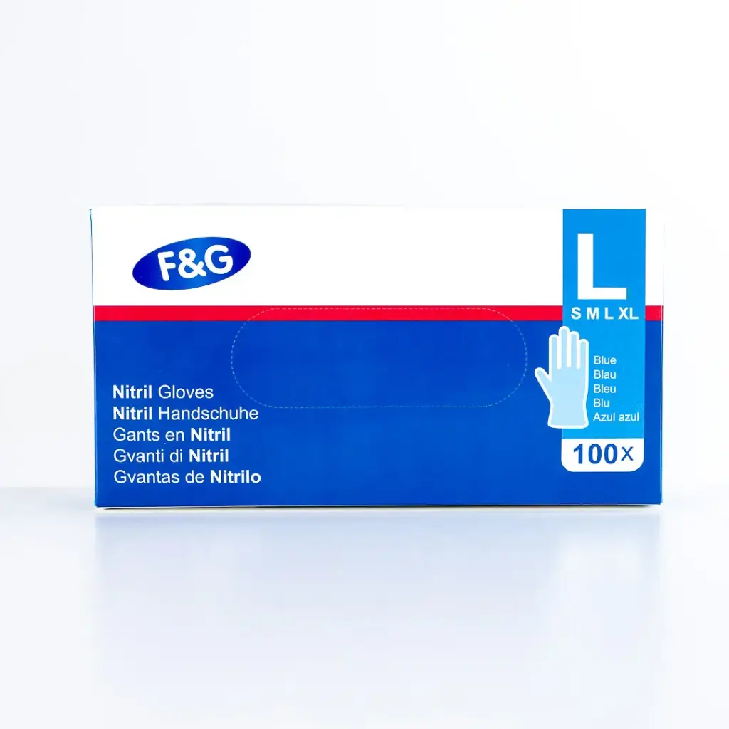 Disposable nitrile gloves blue L – powder-free, latex-free – F&G – 10 x 100 pcs