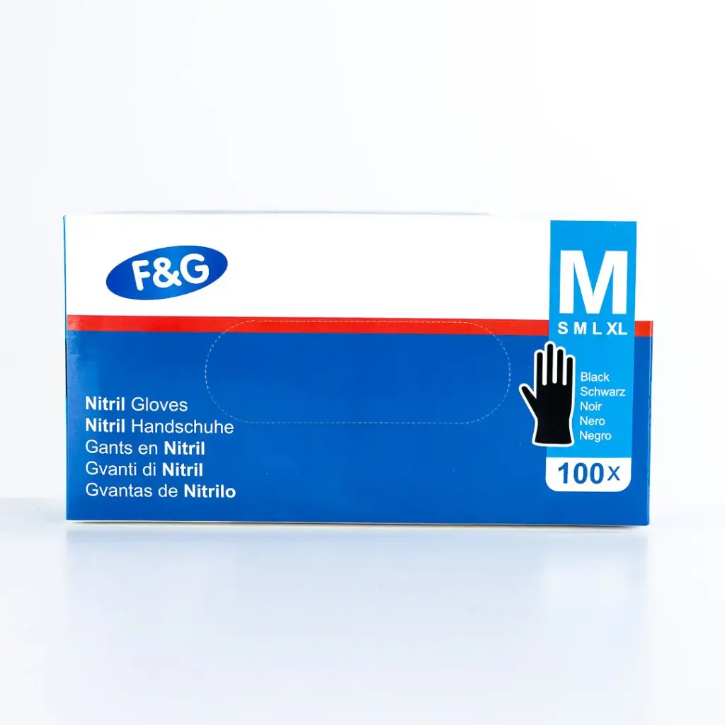 Einweg-Nitrilhandschuhe schwarz M – puderfrei, latexfrei – F&G – 10 x 100 Stk