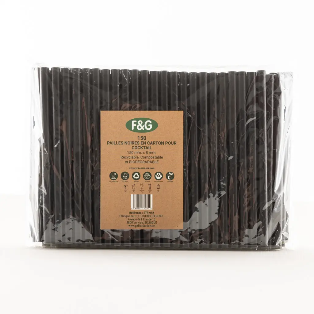 Paille en carton noir 150 x 8 mm 150 pièces