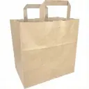Sacs bretelles papier kraft recyclé F&G, 70 gr, 26 x 17 x 26 cm, poignée plate – 250 pcs – emballage alimentaire