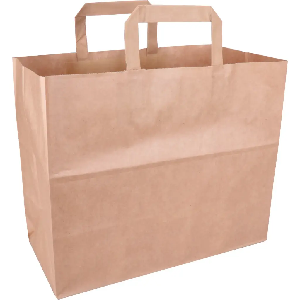 Sac Bretelle papier Kraft 32 x 22 x 26 cm, poignée plate 250PCS