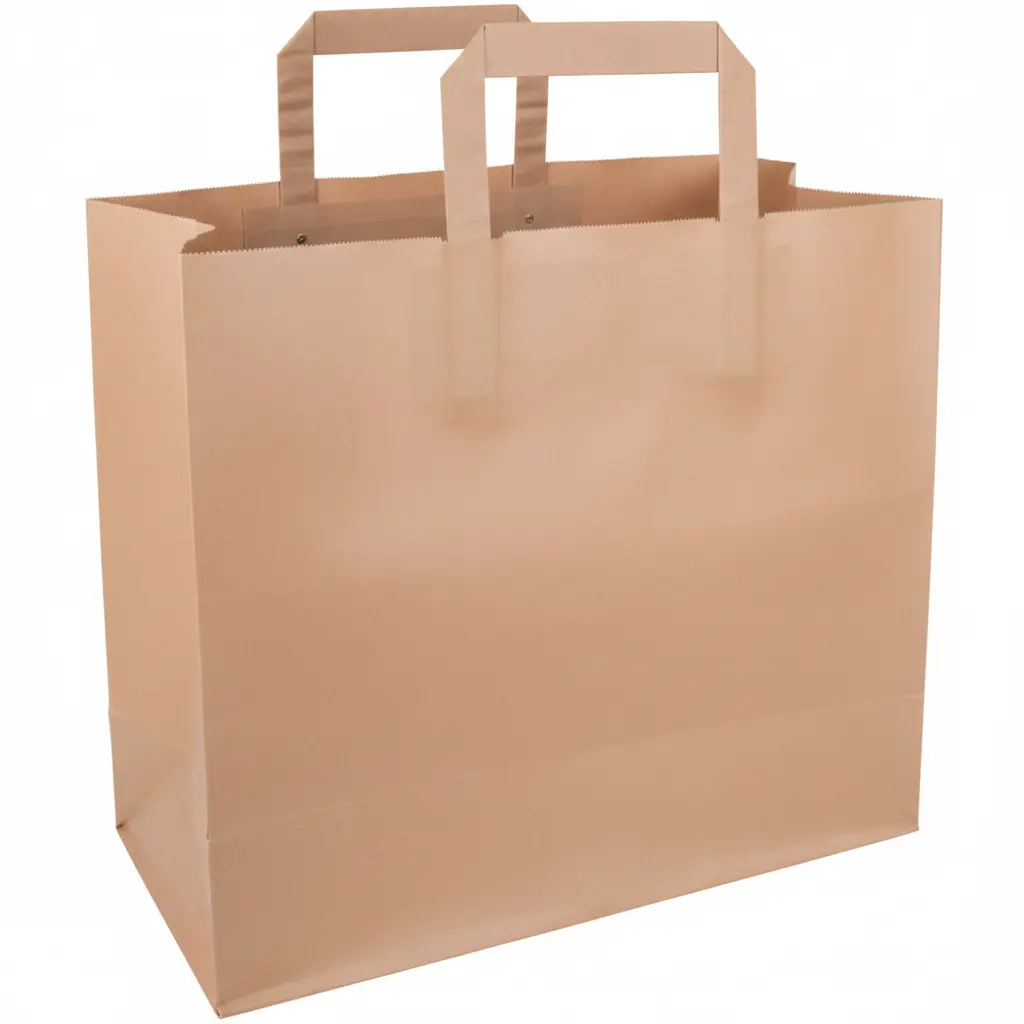 Sac Bretelle papier Kraft 32 x 22 x 26 cm, poignée plate 250PCS