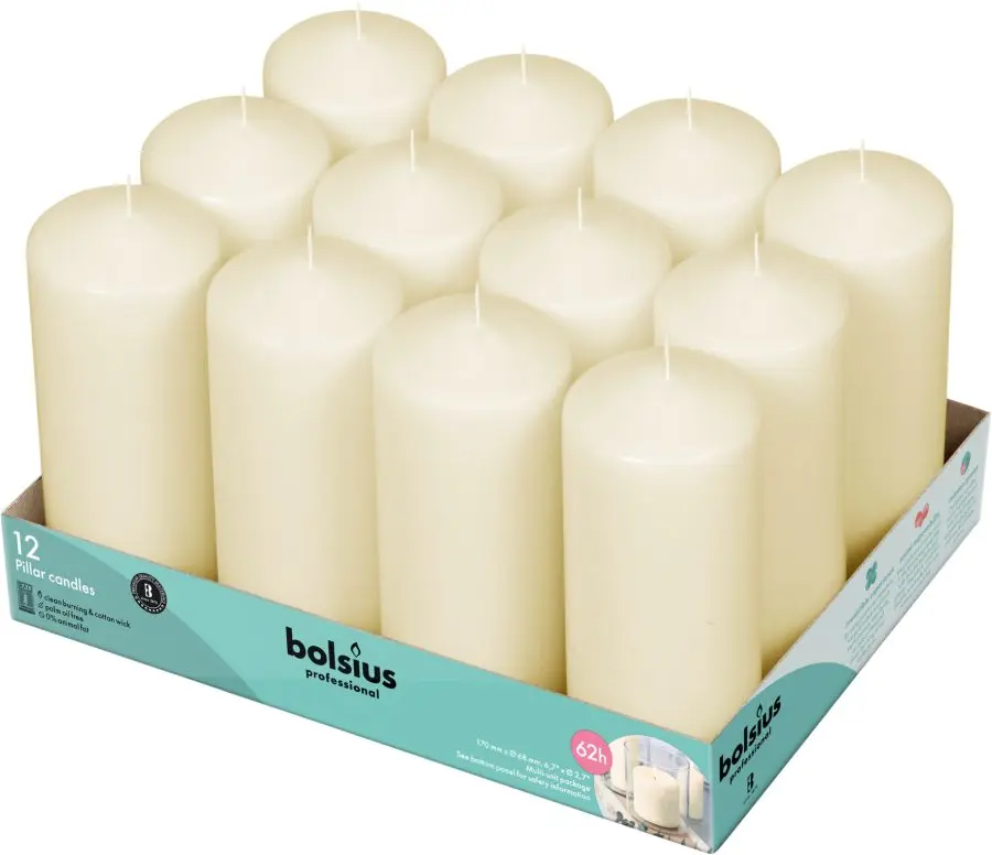 Bougies cylindres lisses Ivoire Bolsius 80h 200mm x 68mm 6PCS