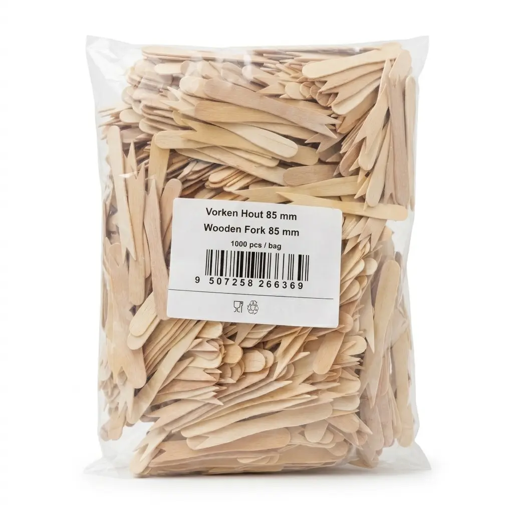 Pommes-Gabel Holz 85mm – biologisch abbaubar – Karton 10.000er Set (10×1000)