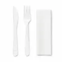 Ensemble de couverts plastique réutilisables blancs - fourchette + couteau + serviette - 250 pcs