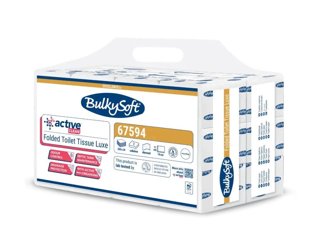 Papier toilette / WC Plié BulkySoft Active Clean 2 Plis 250 Feuilles - 24 Paquets