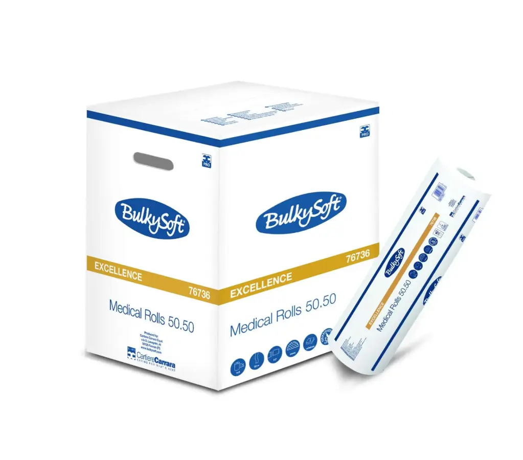Massage Table Paper (Examination Drape) BulkySoft Excellence 2-Ply 50m - 9 Rolls - Pure Cellulose Wadding