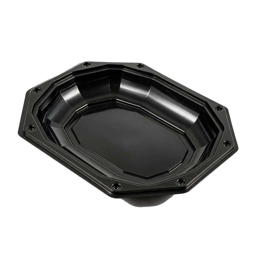 Achteckige schwarze Cateringplatte 35 cm mit Deckel – 5 × 10 Stück