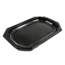 Achteckige schwarze Cateringplatte 45 cm mit Deckel – 5 × 10 Stück