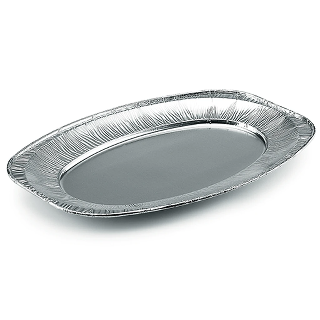 Oval aluminium platter V330G 760 cc – 332 × 228 × 22 mm – box of 100 pieces