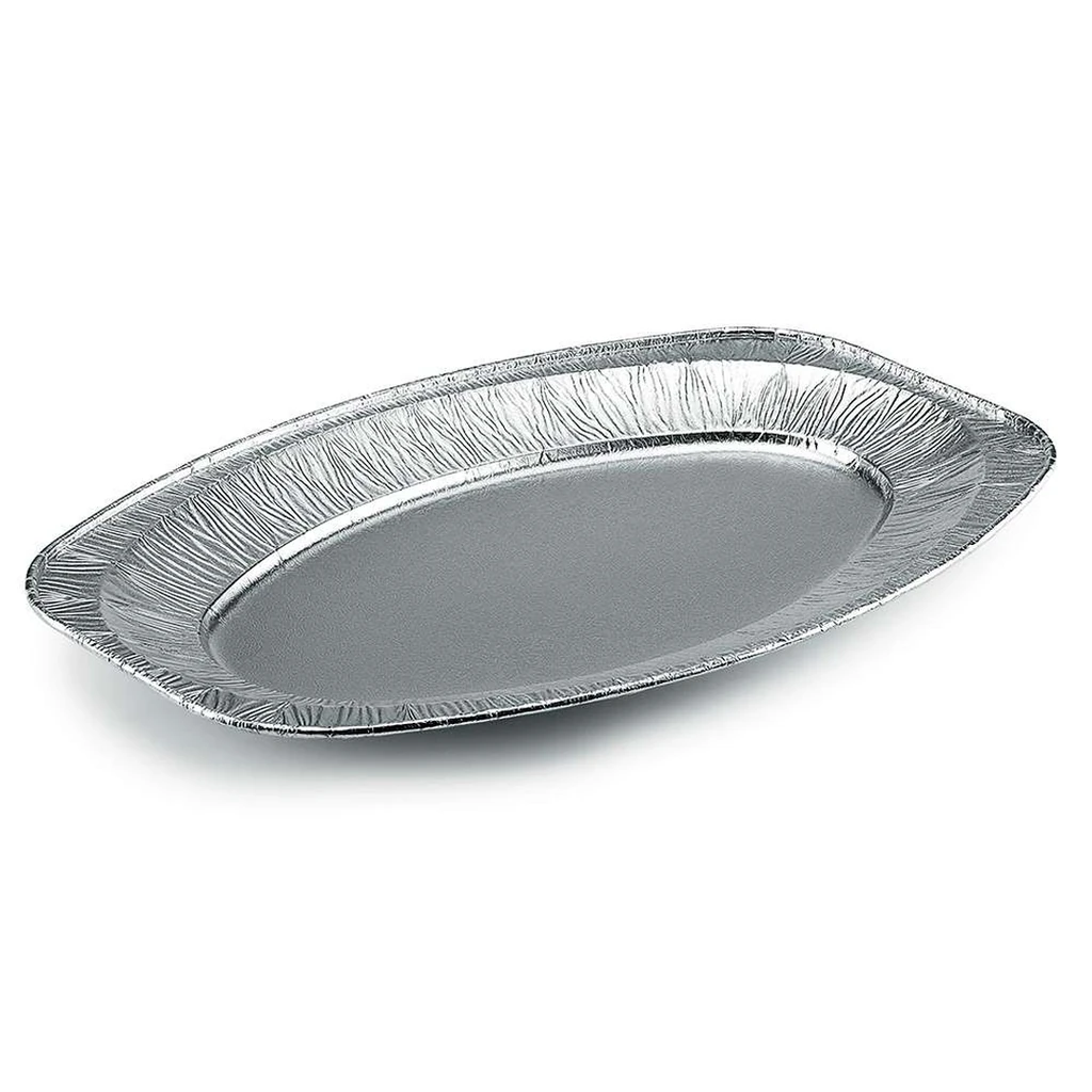 Ovale aluminium schaal V430G 1800 cc – 430 × 286 × 25 mm – doos van 100 stuks